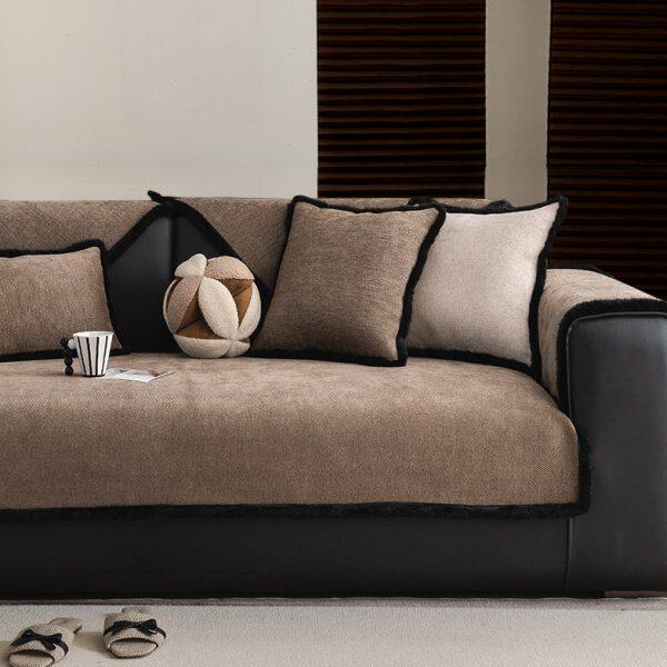 中古高档轻奢裙边沙发垫高级感四季防滑沙发盖布深色极简风坐垫子