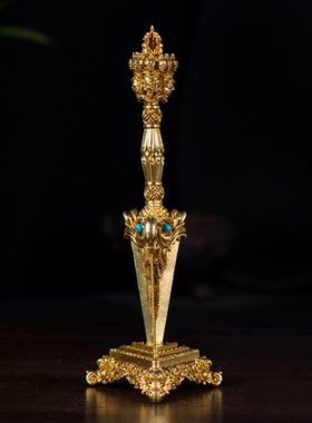 普巴金刚橛尼泊尔手工铜镀金刚杵居家家用供具带底座