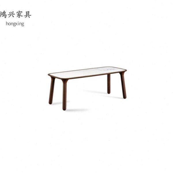 传世家具北欧实木岩板餐桌现代简约进口胡桃木长方形小户型茶几