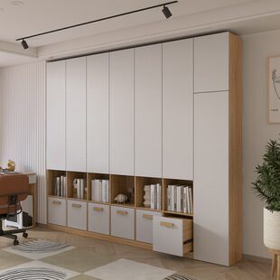 定制客厅大书柜一体整墙书橱实木到顶六门书房成品组合书架背景墙