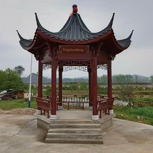 防腐木六角凉亭户外庭院仿古木屋景观长廊庭院四角菠萝格别墅亭子