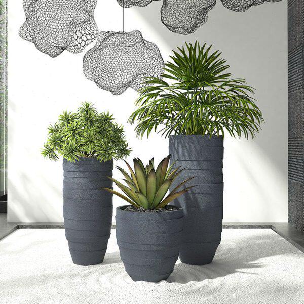 北欧风商场玻璃钢圆形高花盆组合特大号户外室内客厅落地创意庭院