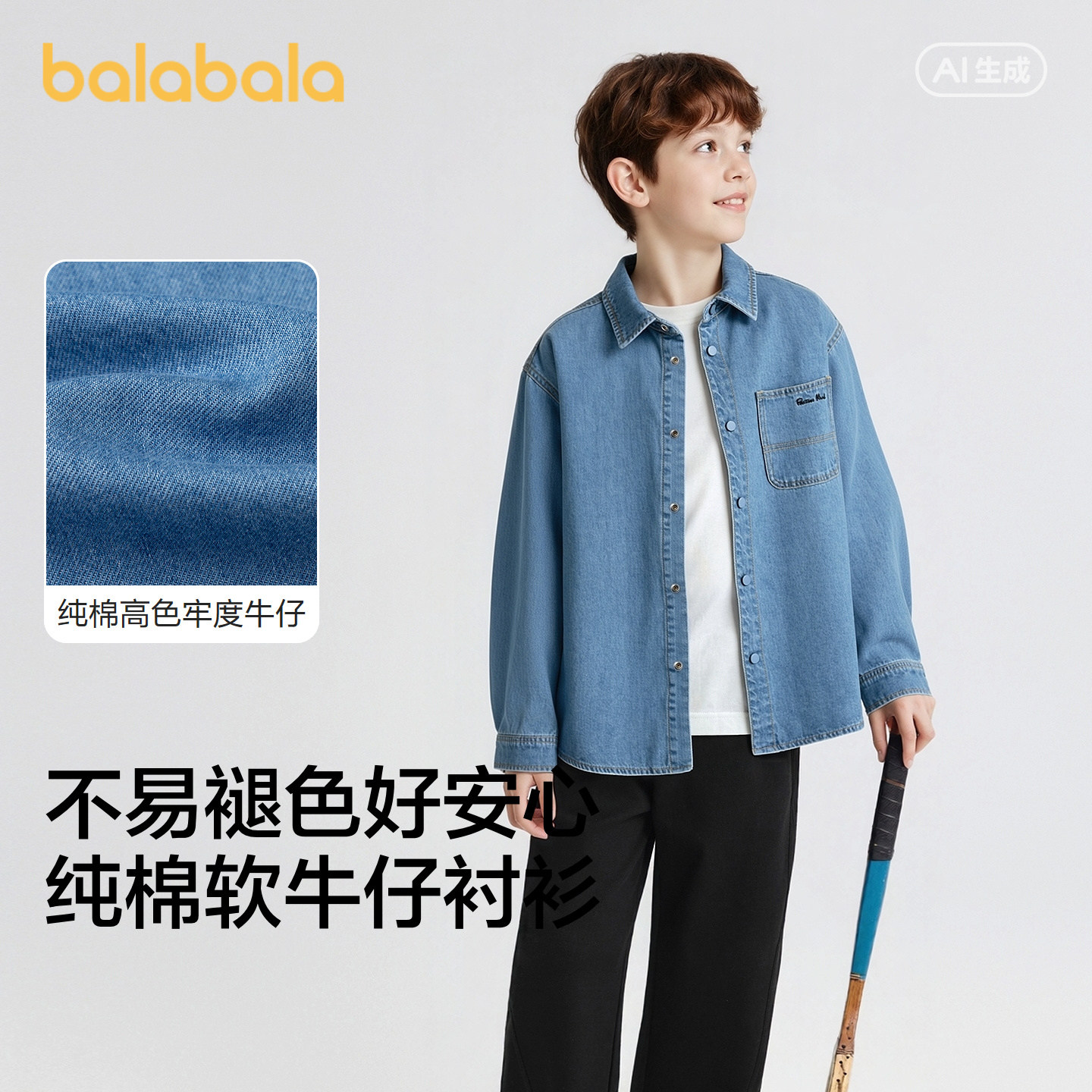 巴拉巴拉balaOne长袖衬衫牛仔