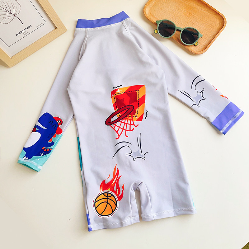 儿童泳衣男童新款宝宝连体长袖可爱卡通中小童海边度假游泳套装潮