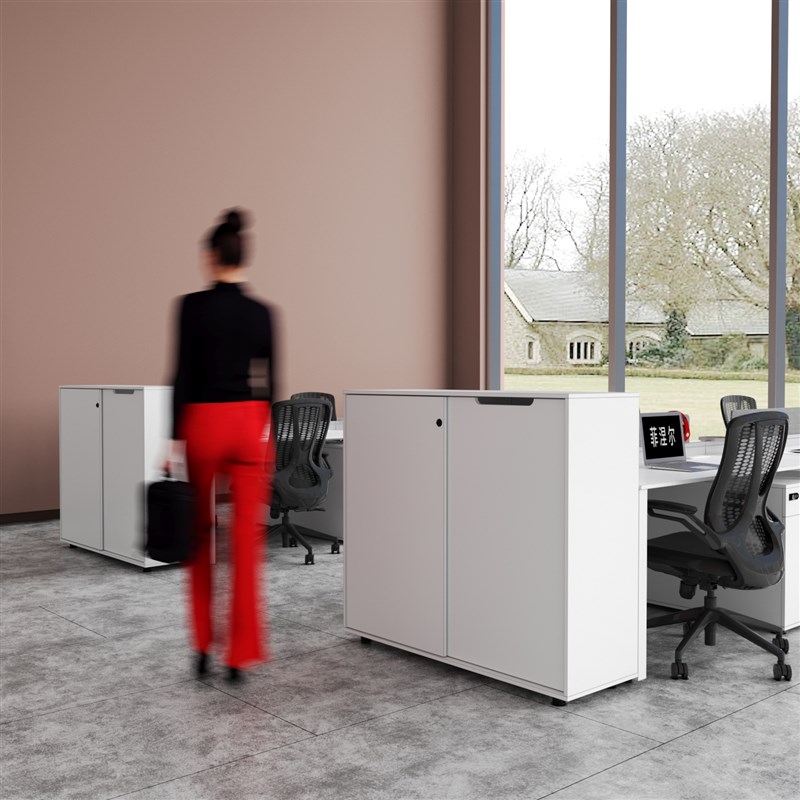 文件柜矮柜推拉门储物柜边柜木质移门隔断柜带锁收纳资料柜办公柜
