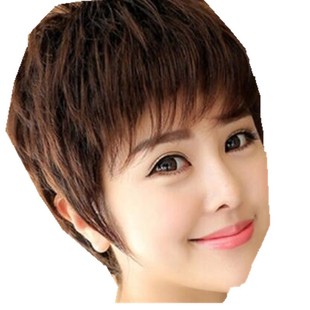 真人发丝妈妈假发女款新款真发气质短发帅气短卷发中 老年整发套