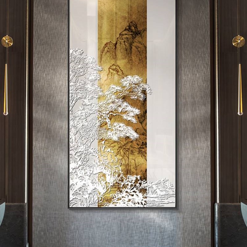 新中式浮雕立体迎客松实物挂画酒店饭厅客厅饭店背景墙装饰画玄关图片