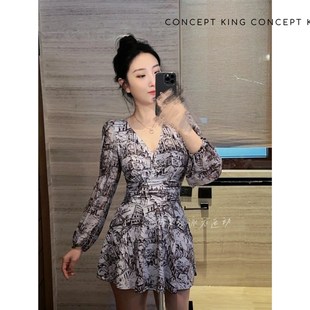 胖mm温泉度假仙女风遮肚显瘦 女士大码 笑姐泳衣亭台楼阁新款 裙式