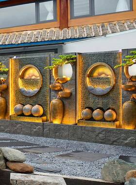 水墙水流屏办风公室隔断室内外庭幕院假山流水喷泉鱼池造景观XNH