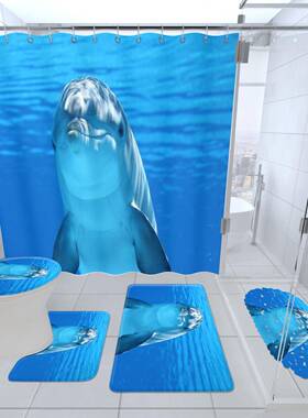 海豚跃动浴帘浴室地垫组淋合五套卫RHC生件间地毯装浴房门垫脚垫