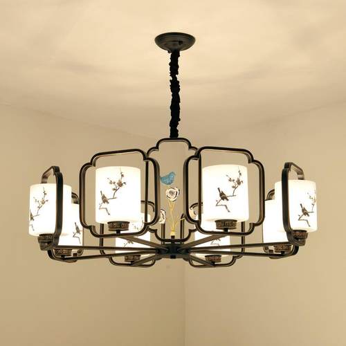 中新式厅吊灯中国风客3068灯现简约餐厅灯别墅复式代楼大吊灯卧室