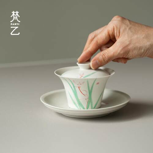 草木手绘兰件花灰圆纹壶承壶盖碗托茶道配干泡台BZT养托茶壶底座