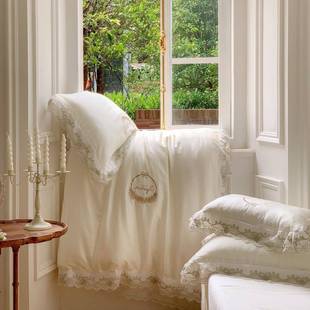 春夏季法式公主风80支兰天丝四精罩件套刺绣床花边被FRY凉感品