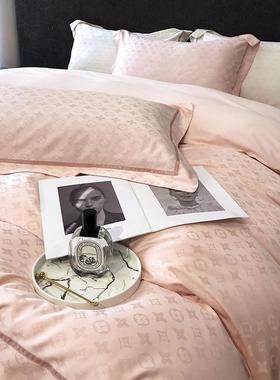 套F6J96GZ6M花轻奢80支天丝棉提套四件纯棉贡缎床单被简约白色裸