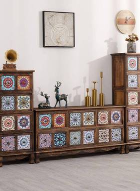 实木电视柜彩美式绘物AWK柜客厅斗柜靠墙收储电纳柜卧室家用视柜