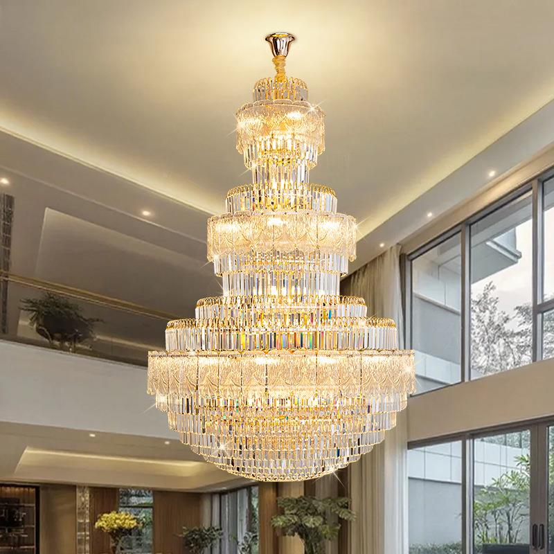 复式大吊灯别墅客厅中简约楼楼跃中空楼层轻5210奢长水晶旋转楼梯