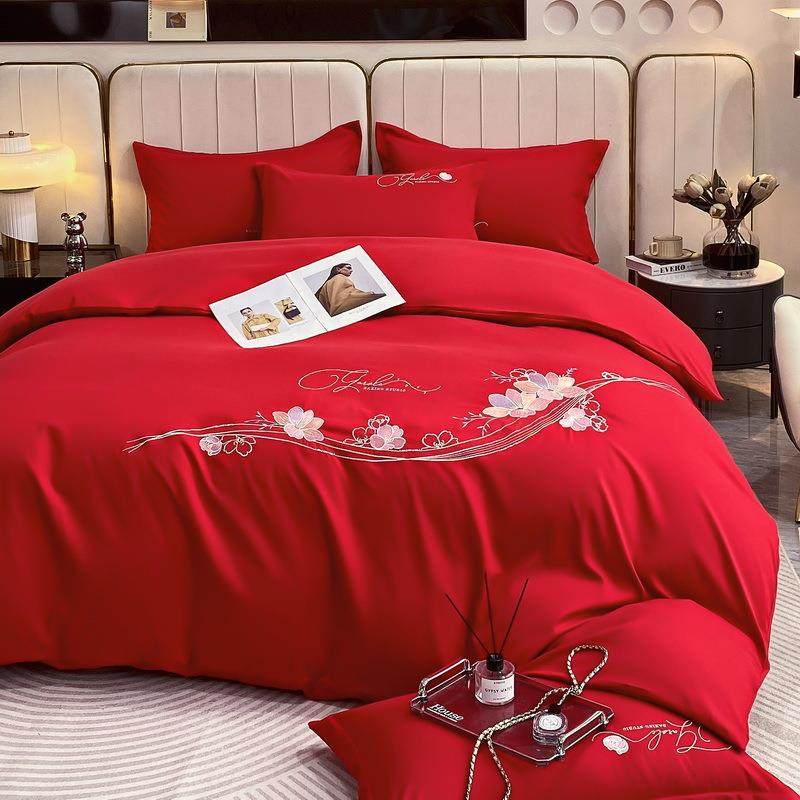 长纹绒棉绣花XP2810-件套床四件套秋冬上款刺绣被套斜四加厚保暖