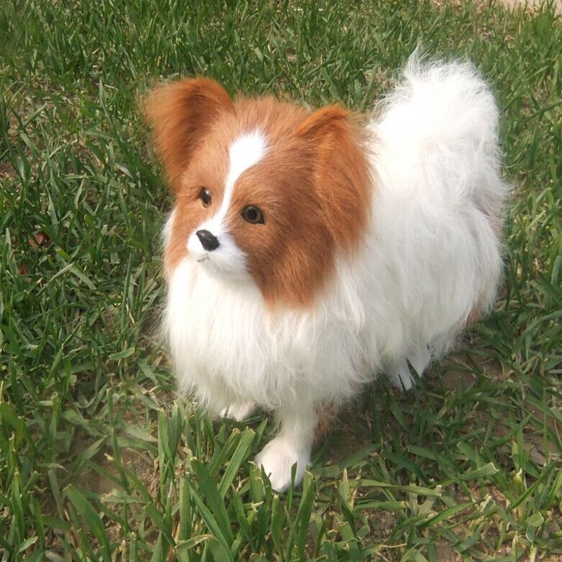 厂家现货仿真狗家居摆件创意桌面装饰品蝴蝶犬模型博美犬