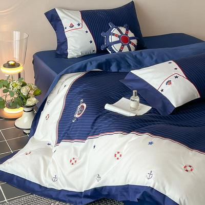 类英伦A四季风长绒棉四件套高精密帆绣船刺男孩被套艾纳森纯棉床