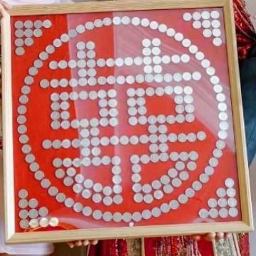 60x框0喜字硬6币相正圆UBO方形形百年合木框手工赠礼创意