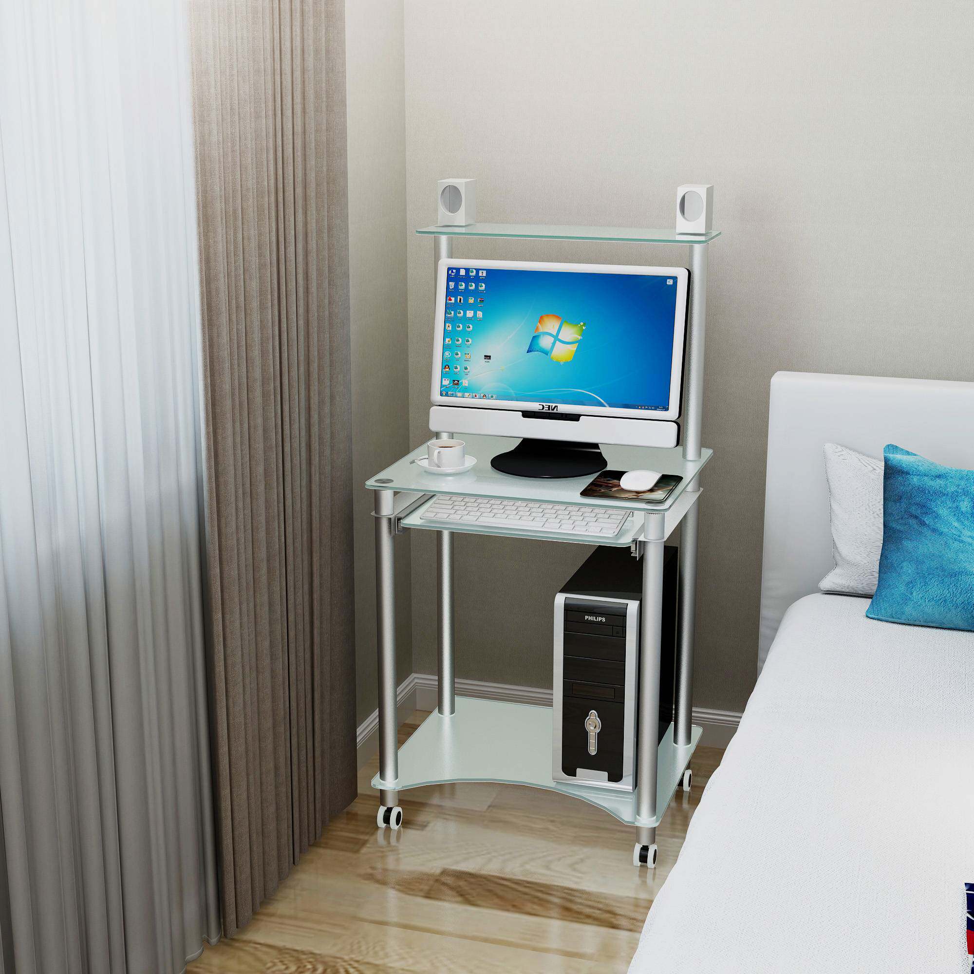 I1小型电脑桌家用小尺寸钢化玻璃可移动电脑桌台式桌简易学习桌书