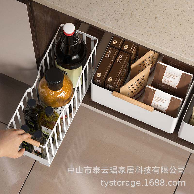 厨房抽拉式调料置物架极窄抽拉篮橱柜下水槽加深抽拉式置物架窄缝