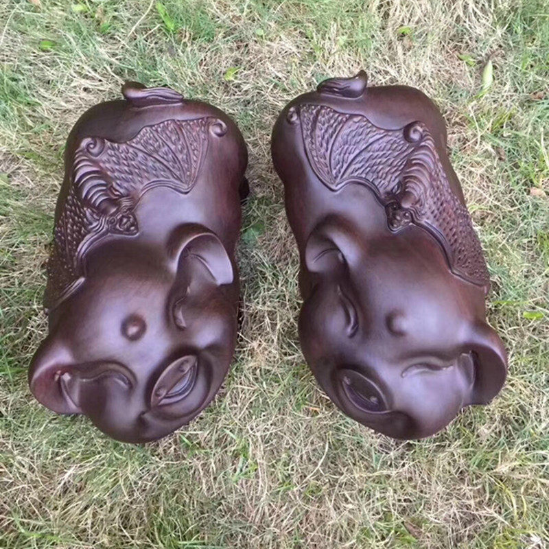 木雕招财福猪摆件风水木质工艺品笑脸猪和气生财猪花梨对猪