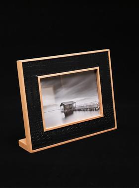 实木革皮相框含片磁饰吸相框家居装画DMX-1054摆台相片收纳