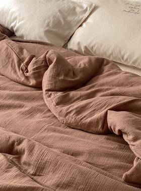 100s柔软纯棉层纱四件套纯PTY全棉色双被套床单日式简素约色床上