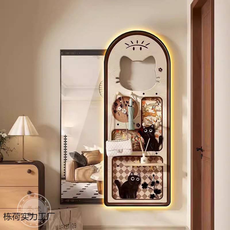 中古风洞洞板家用穿衣镜法式猫咪镜子画家纺装饰画挂画现代简约