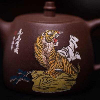 正宗宜兴郑小芳汉铎紫砂壶紫泥老虎汉铎泡茶壶家用大容量茶具460c