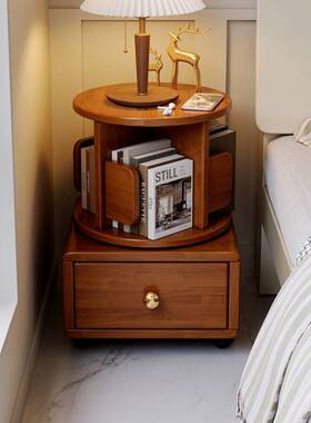fLE全实木旋转小书架旋转书架卧室儿童书柜简约床头柜床边收纳置