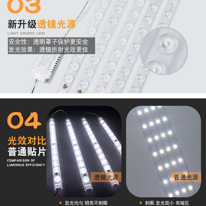 led吸顶灯灯芯替换灯板灯带长条灯条透镜模组长方形客厅贴片光源