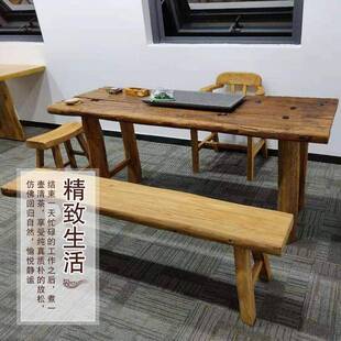 老榆木板门板茶桌诧寂风旧板木风木化复古怀无品牌/旧踏步板民宿