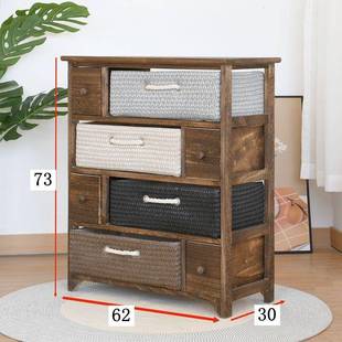 简易实木床头柜简约卧斗室DTP床边柜复古纳物柜柜田收园藤编置物