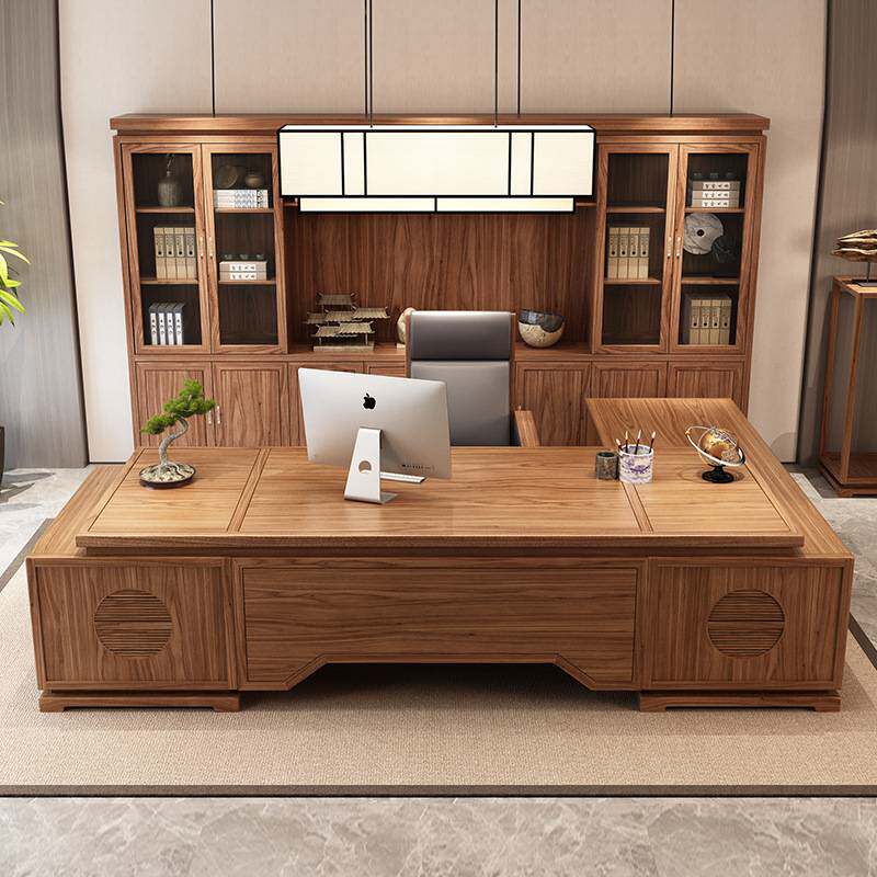新中式实木老板桌总裁大班台禅意简约现代大气总经理办公桌椅组合