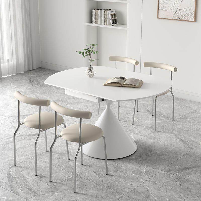 VCN奶油纯白色哑光岩餐板桌旋转伸缩华尔方变风圆两用兹桌子