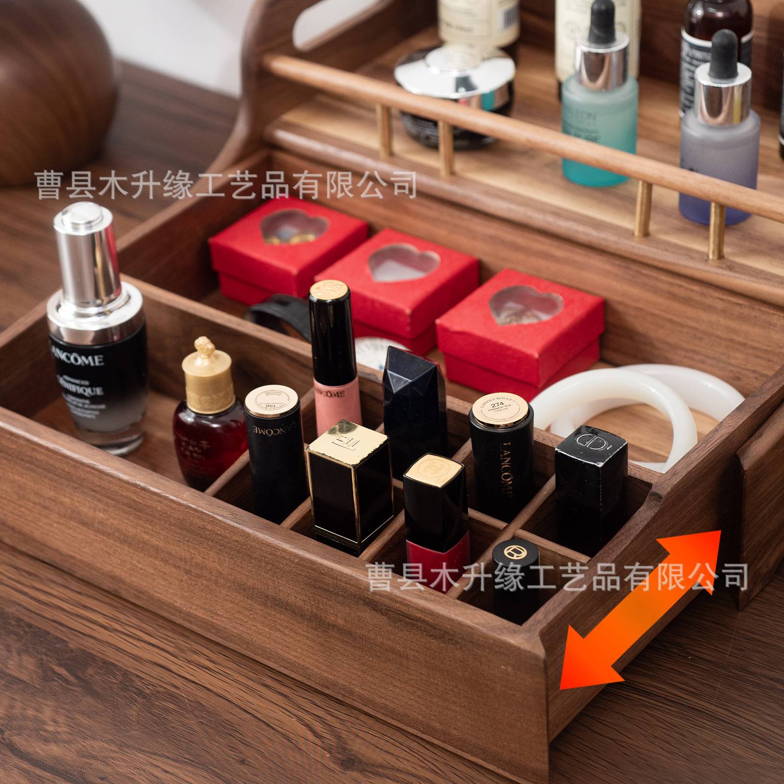 黑胡桃木收纳盒美甲桌面收纳盒网红笔筒托盘收纳实木桌面整理盒
