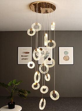 复式734墅楼旋转楼梯长吊灯客厅中空别简约后现代酒l店d水e晶装饰