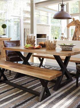 美式loft铁艺实木餐桌椅组合简现代家长方形用饭MDZ约户桌小型大