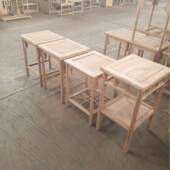 新中式 角几白茬花架架北榆茶木091椅子花三件小几白胚坯全实木套