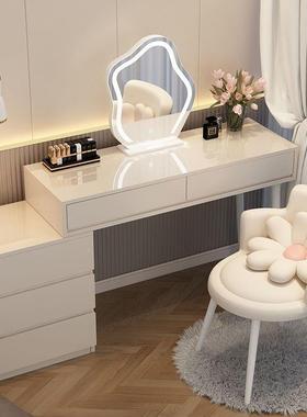 202油奶风OAH梳妆台现代简约收纳柜床头柜化妆4台一体书桌缩伸化