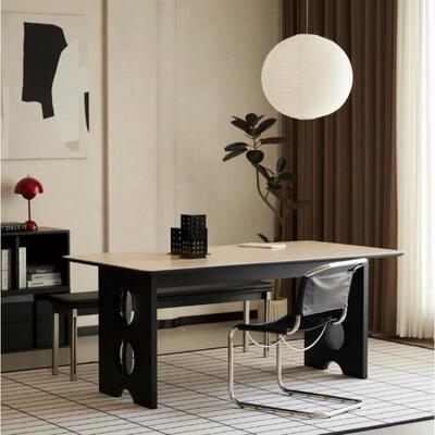 法式VBF中古实木板餐现代简书约洞石家岩用桌大小户型长方形设计