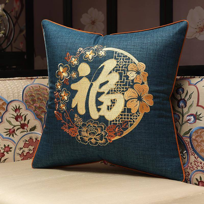 新椅中式婚抱枕沙发客厅靠垫子大靠垫红色结福字背刺绣靠F5M6M69S