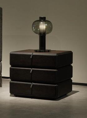 旋666转床储头边柜简现约代卧室床柜轻奢柜子意式极简黑色物柜