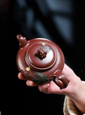 紫壶件起批宜一兴原ZD-H1804矿紫泥全手工兰泥绘玉砂茶壶名家款茶