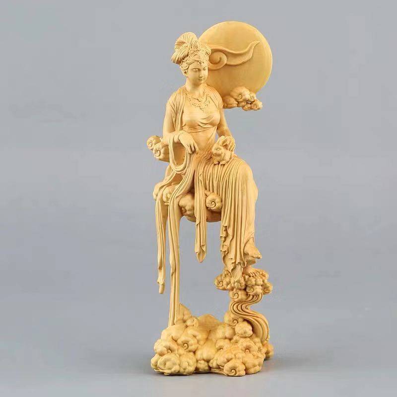 黄杨木嫦娥奔月汽车装饰摆件雕刻工艺品 文玩艺术车饰手把件