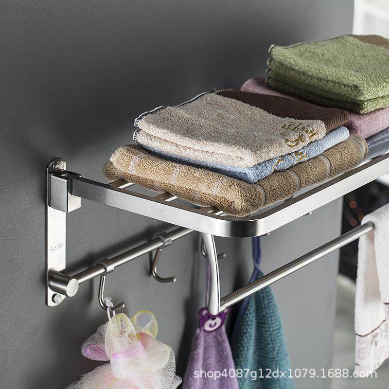 带302334不0钢拉丝可折叠浴巾架卫生锈间置物架打孔挂钩506长毛巾