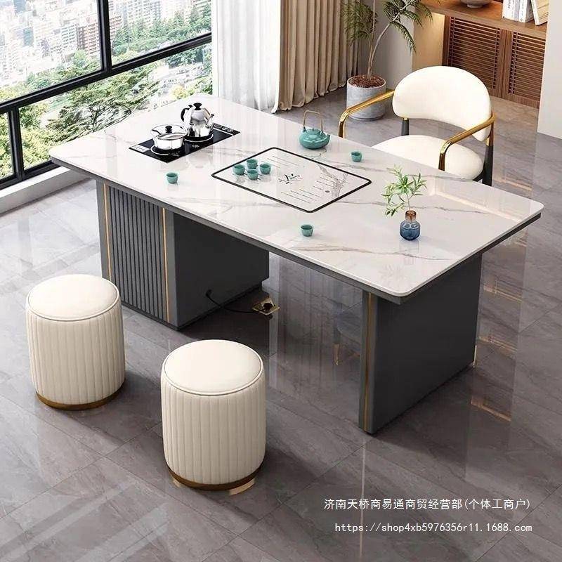 轻奢阳办公室小茶几石茶板台茶台烧组水HYI壶一体现代简约岩板桌