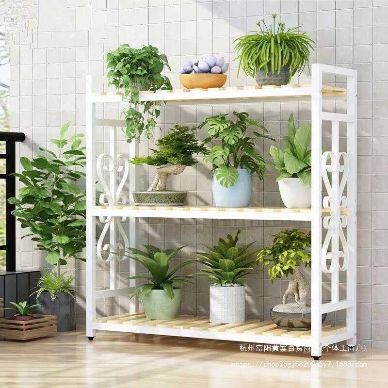 花架子阳台实物木花盆架客厅落地多层家用肉花绿萝IZY多带轮子架